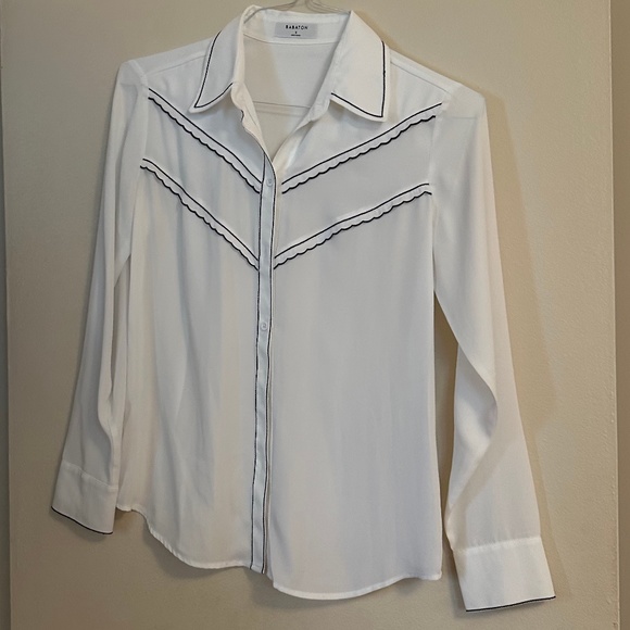 Aritzia Babaton White Long Sleeve Button Down with Scalloped Trimming Size S - Picture 1 of 2